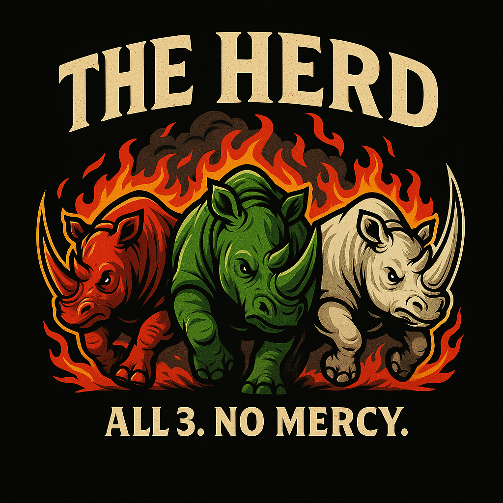 RhinoSaucerous hot sauce trio – Rhino Red, Rhino Green, Albino Rhino 3-pack